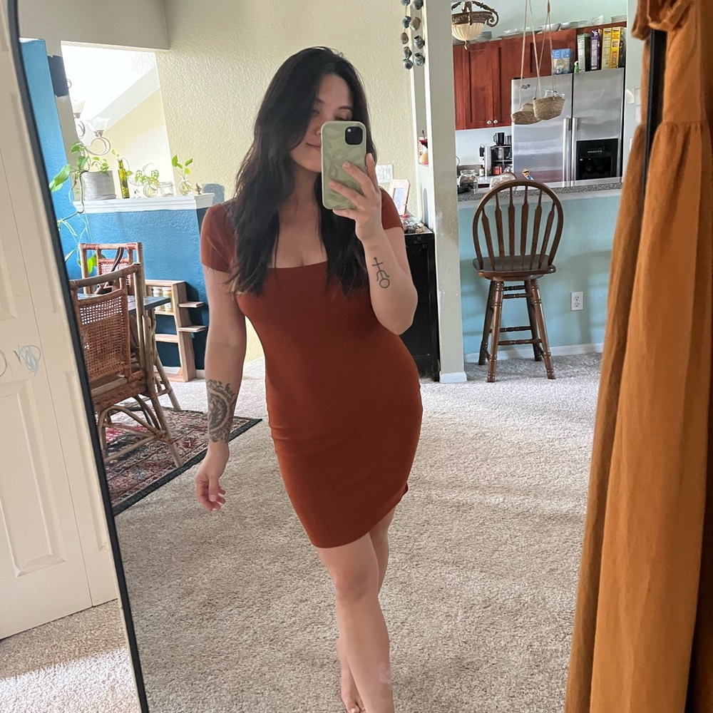 LULUS Rust Orange Ribbed Dress